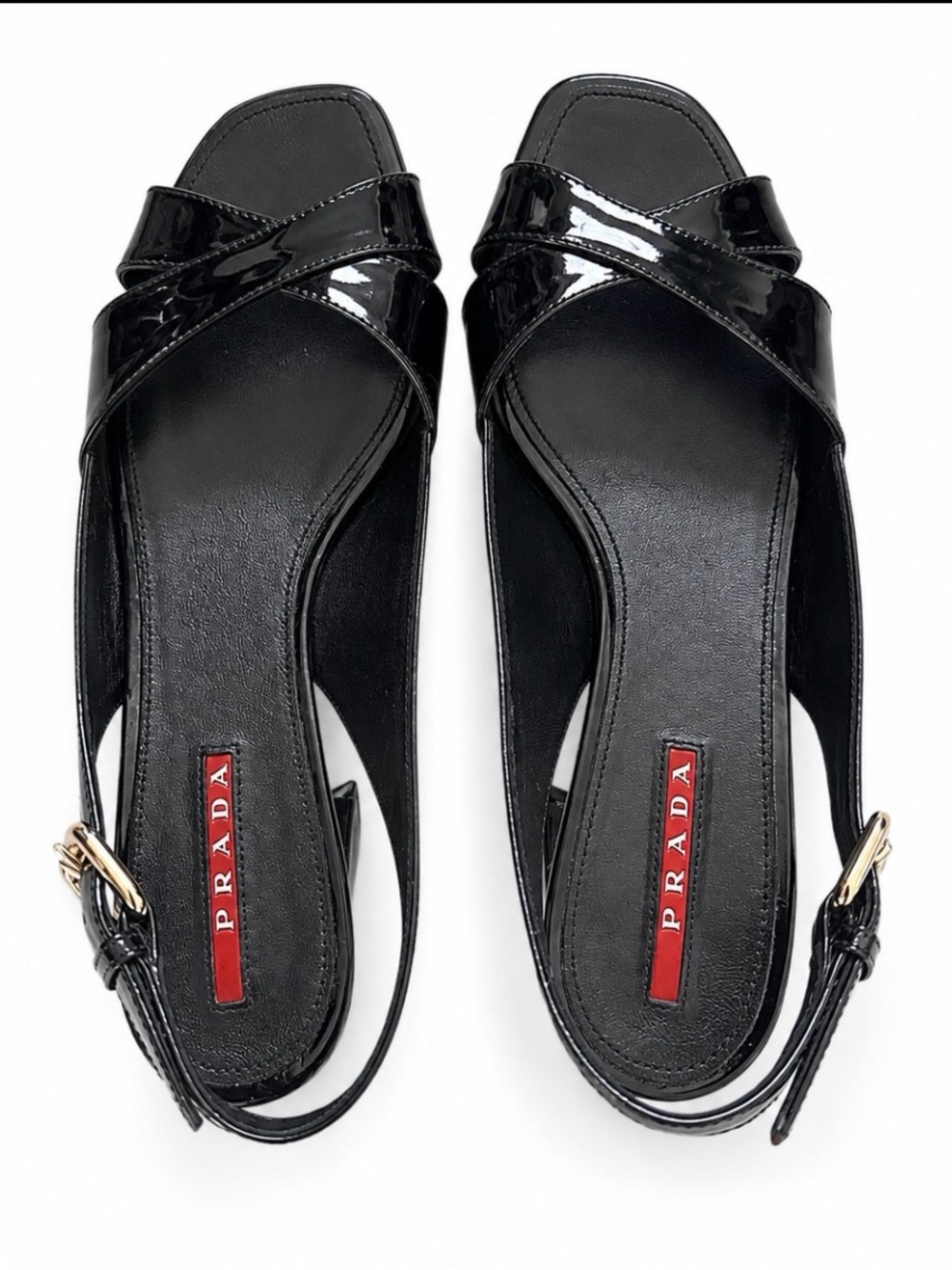 Vintage Prada Black Patent Criss Cross Slingback Heels Size 36 US 6
